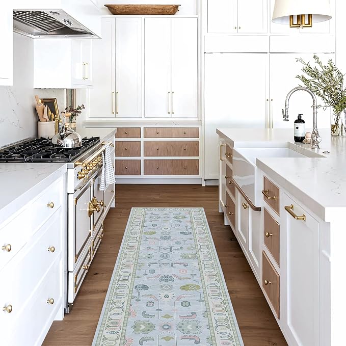 Fame Living Cream Blue Oushak Rug, Modern Rugs, Small Throw, Accent Area Rug - Image 2