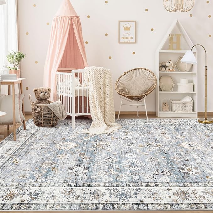 Area Rug 6x9 Living Room Rug, Machine Washable Vintage Distressed Boho Area Rug - Image 3
