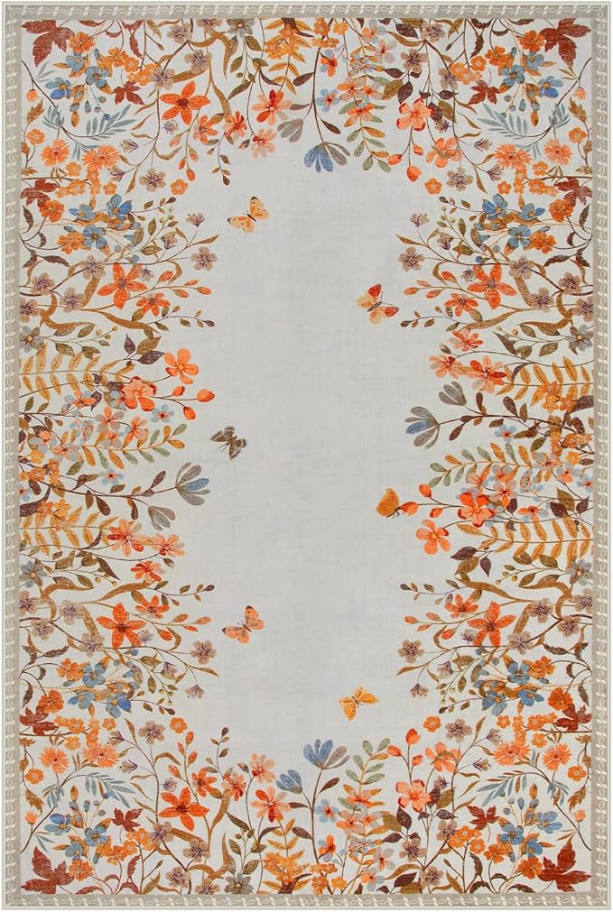 Wonnitar Floral Washable Area Rug 4x6 Halloween Rug, Non-Slip Soft Fall Rugs - Image 8