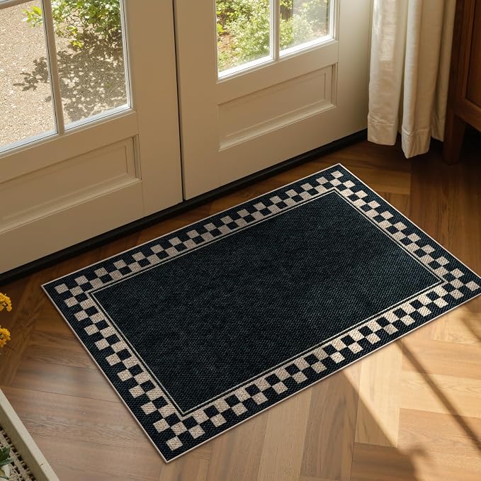 OJIA Easy Jute Kitchen Rug, 2x3 Black Indoor Door Mat Checkered Washable Area - Image 7