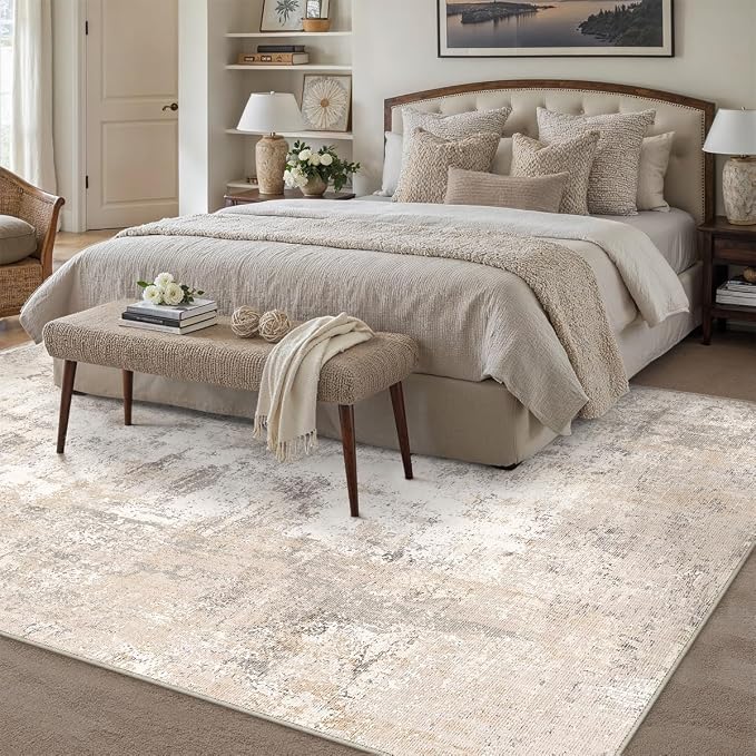 10x14 Area Rug Beige Grey Abstract Living Room Bedroom Washable Carpet Neutral - Image 3