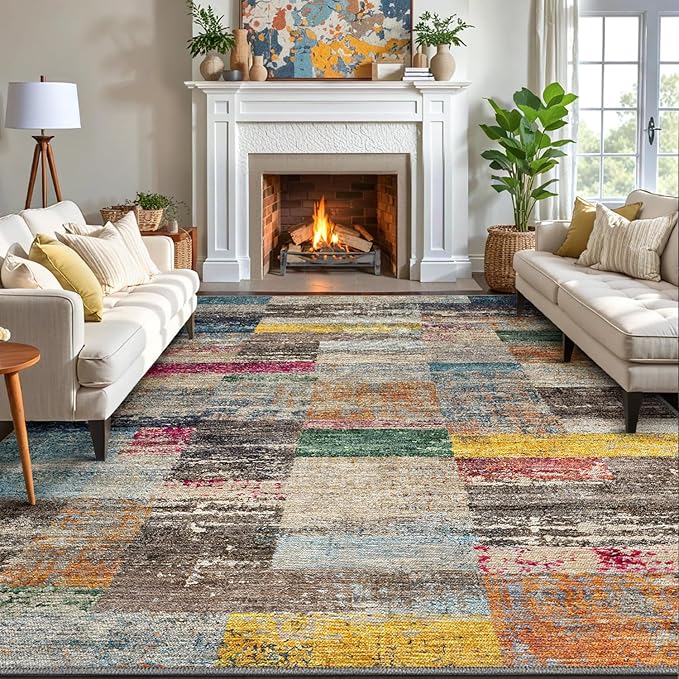 LUMI 8x12 Washable Area Rug for Living Room, Ultra Soft Geometric Rugs Non Slip by LUMI