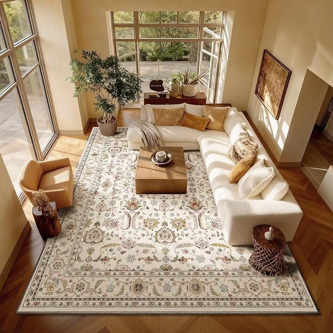 Washable 8x10 Area Rugs for Living Room, Boho Non-Slip Vintage Distress Large by Hedwior