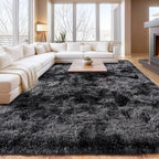 Tie-Dyed Black Grey Shaggy Rugs Fluffy Carpets, Indoor Modern Plush Area Rugs - Image 3