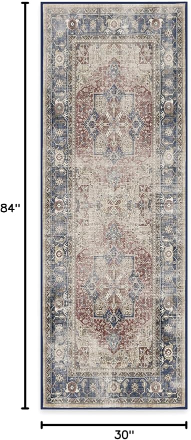 RUGGABLE Washable Vintage Runner Rug – Kamran Royal Blue 2.5x7, Stain-Resistant - Image 2