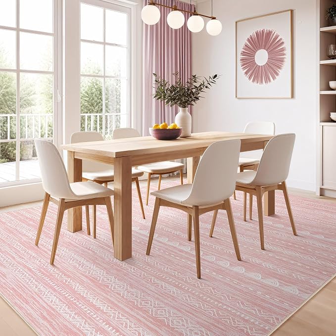 Nakagishi Pink Rugs for Bedroom Girls: 7x10 Washable Boho Large Neutral Cute - Image 7