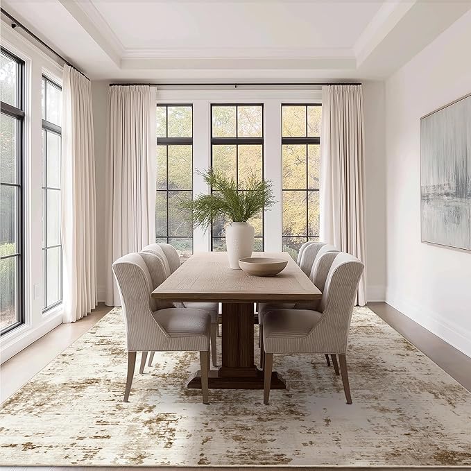 FMFUNCTEX 8x10 Washable Area Rug Brown Beige Neutral Abstract Modern Large Non - Image 3