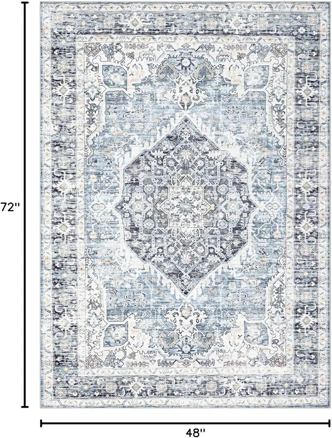 Area Rug 4×6, Vintage Boho Rug, Ultra-Soft Low Pile, Non Slip, Stain Resistant - Image 2