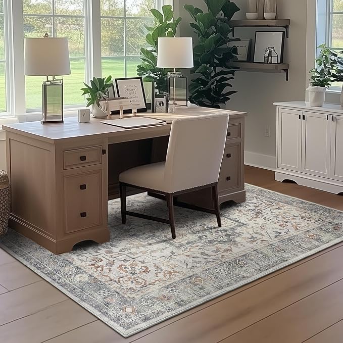 Farmhouse 6x9 Area Rugs for Living Room, Low Pile Thin Washable Non Slip Rugs - Image 5