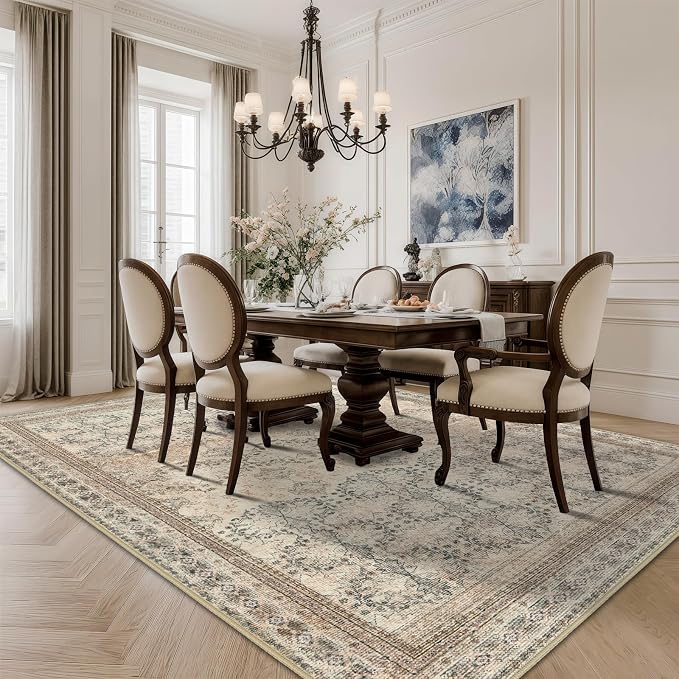 4x6 Area Rug for Bedroom Machine Washable, Non Slip Vintage Floral Kitchen Rugs - Image 3