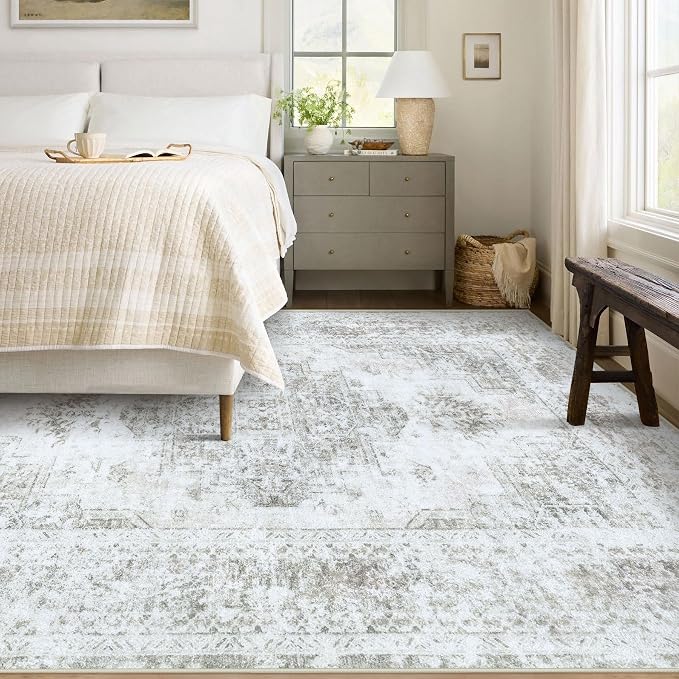 Area Rug 5x7 Living Room Rug, Machine Washable Vintage Distressed Medallion Rug - Image 2
