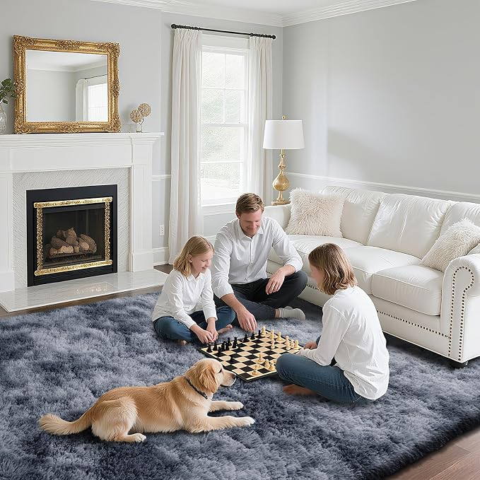 Fluffy Rug Shaggy Area Rug, Mottling Dark Grey 5x8 Area Rugs - Image 3