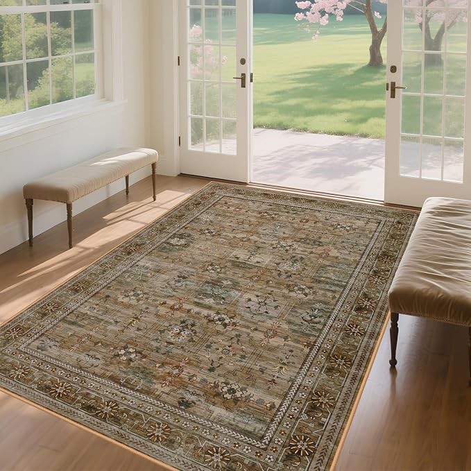 5x7 Washable Area Rug for Living Room Dining Room, Distressed Non Slip Vintage - Image 7