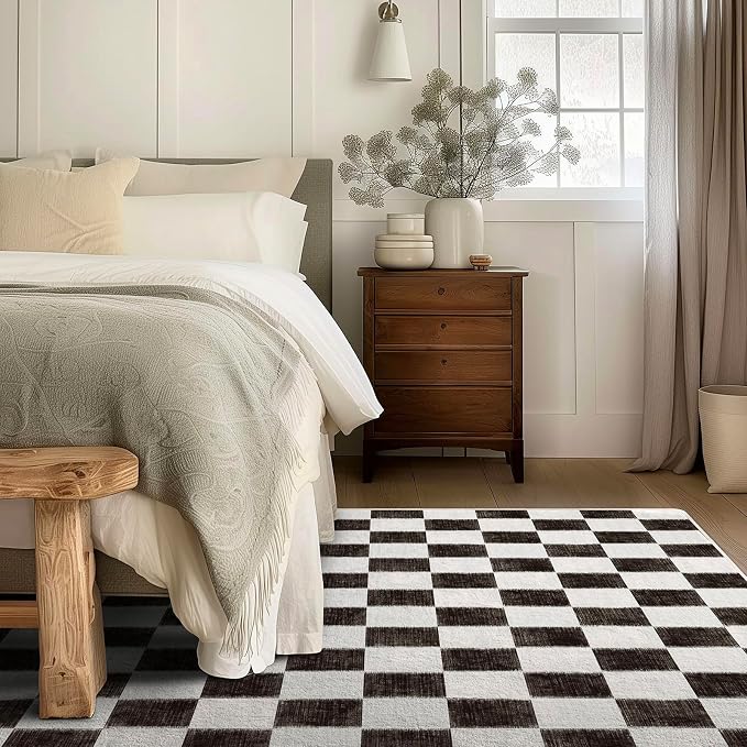 EVERGRACE Checkered Plaid Area Rug 6x9, Soft Faux Wool Rugs Washable Anti Slip - Image 2