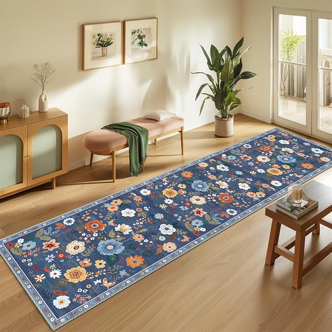 Floral 2x8 Area Rug Machine Washable Soft Print Boho Carpet Non Slip Doormat - Image 2