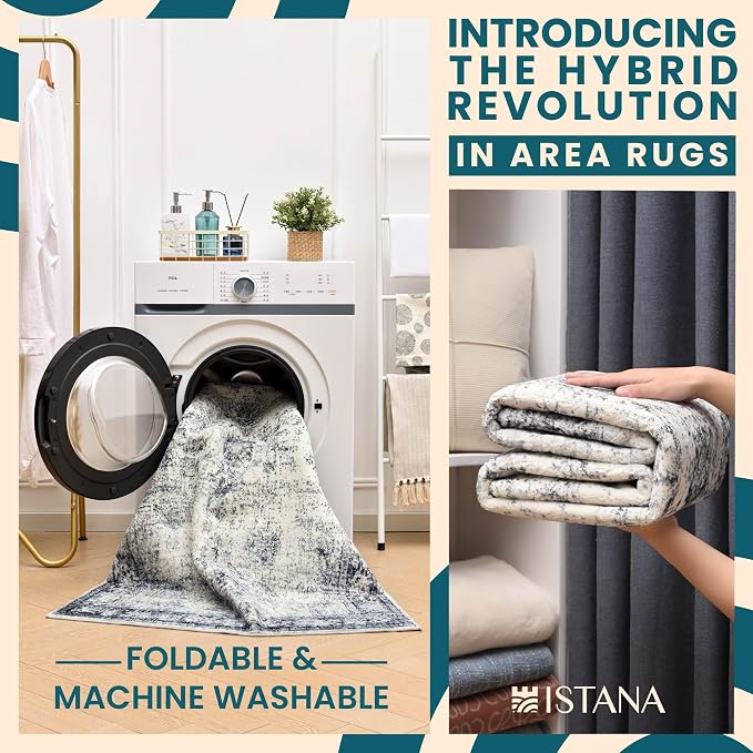 Istana 4x6 Rug - Navy Area Rugs 4x6 - Kid & Pet Friendly Machine Washable Rugs - Image 3
