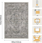 4x6 Machine Washable Area Rug for Living Room, Olive Grey Boho Vintage Floral - Image 2