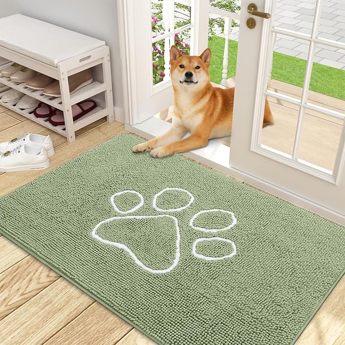 OLANLY Dog Door Mat for Muddy Paws 48x30, Paw Print Design, Absorbs Moisture by OLANLY