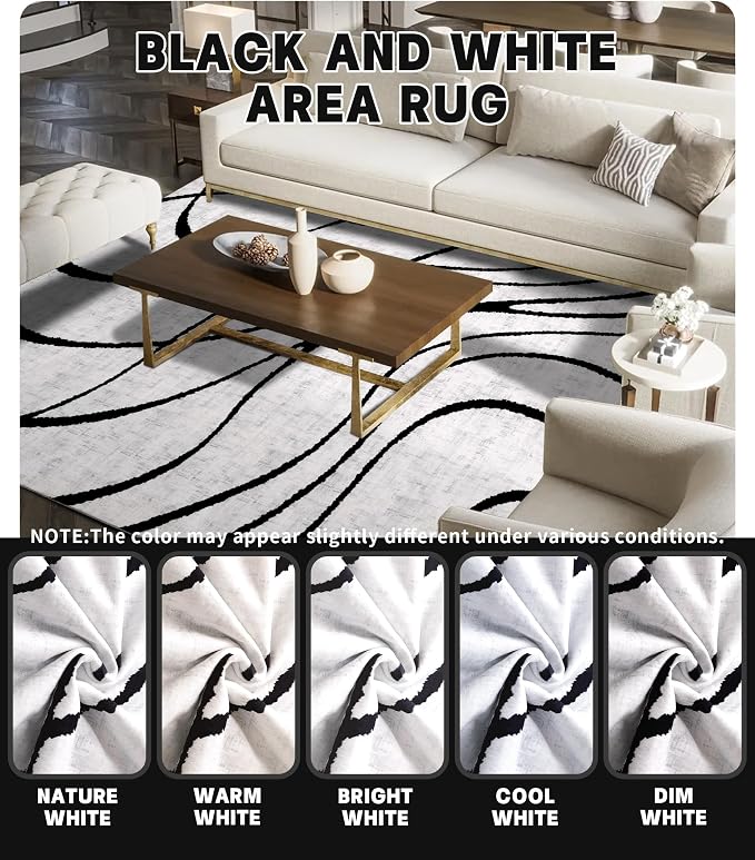 YIHOUSE Modern Rugs for Living Room, 8x10 Washable Black and White Area Rug - Image 6