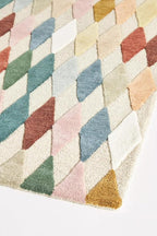 Hand-Tufted Wool Rug with Multicolor Diamond Pattern - Image 3