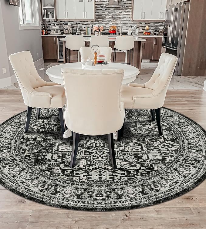vivorug Round Rug 4ft Vintage-Inspired Round Area Rug Non-Slip Indoor Carpet - Image 7
