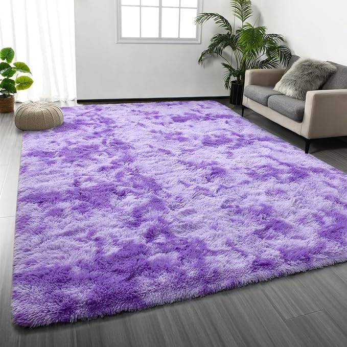 Large Shag Area Rugs 8 x 10, Tie-Dyed Plush Fuzzy Rugs by Deerhoo