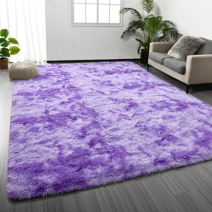 Large Shag Area Rugs 6 x 9, Tie-Dyed Plush Fuzzy Rugs by Deerhoo