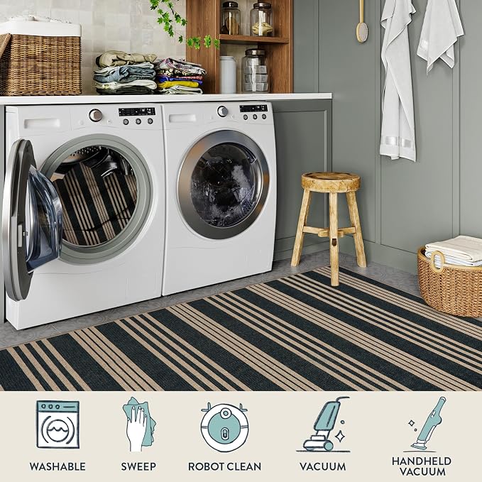 Lahome Striped Easy Jute Front Door Mat, 2x3 Washable Kitchen Rug Small Indoor - Image 5