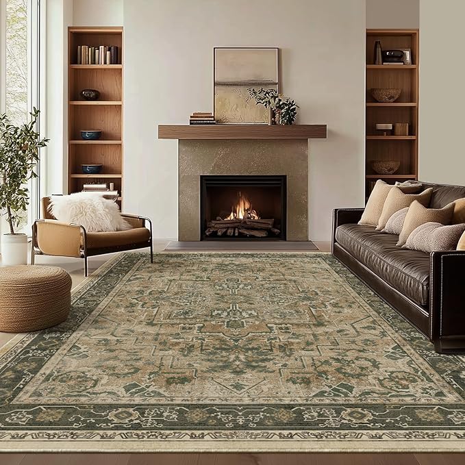Retro 7x9 Area Rug for Living Room, Distressed Medallion Dining Room Rug Under by Jainmy