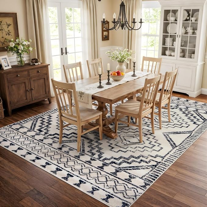 Rugshop Cream and Black Southwestern Tribal Area Rug – Boho Geometric Diamond - Image 9