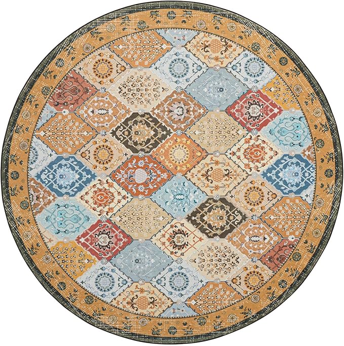 Phantoscope Washable Round Area Rug 6ft Non-Slip, Vintage Boho Rugs - Image 3