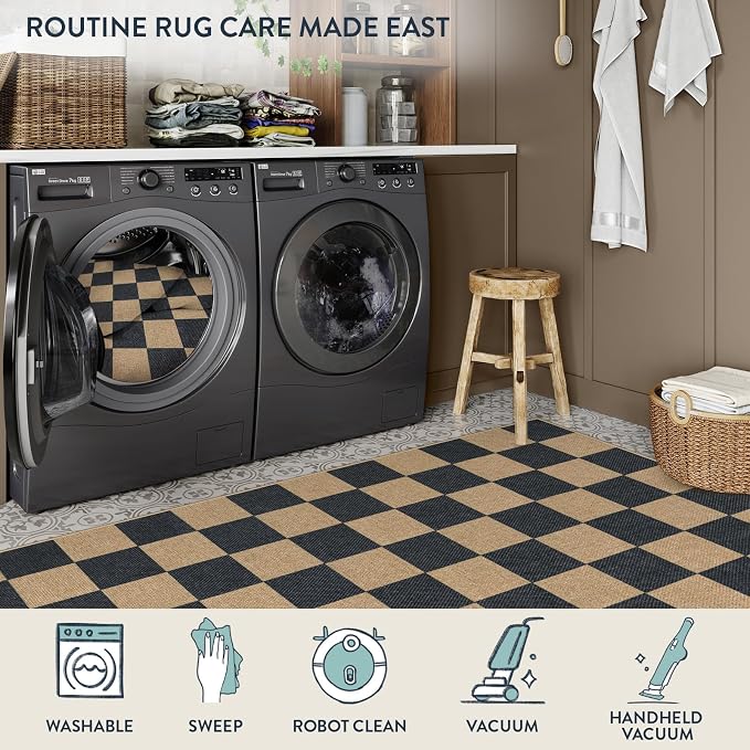 Lahome Checkered Easy Jute Runner Rug, 2x8 Kitchen Rug Non Slip Washable - Image 5