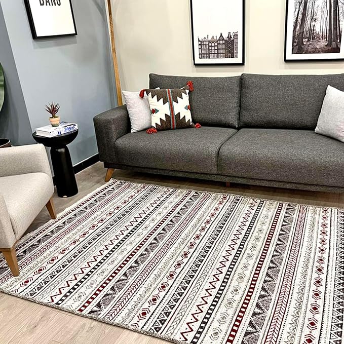 Alfa Rich 7x10 Red Burgundy White Gray Washable Area Rugs - Image 6
