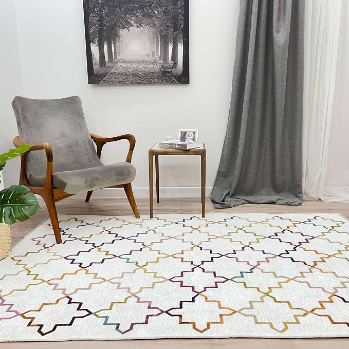 Alfa Rich 5x8 Moroccan White Washable Area Rugs - Image 4