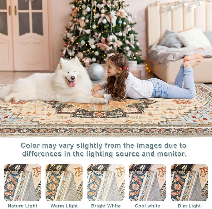 3x5 Orange Beige Area Rug for Living Room, Machine Washable Rugs - Image 7