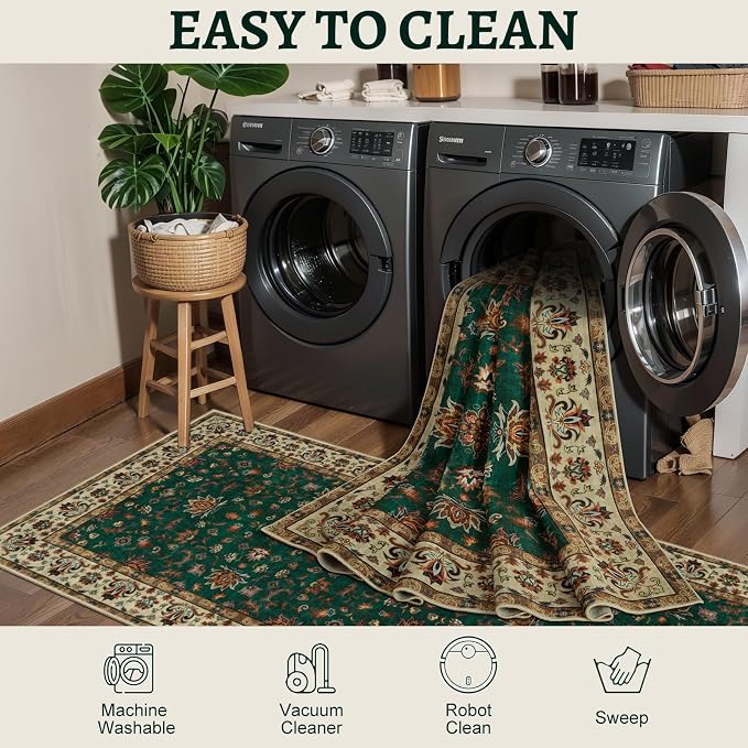 Tangsoo 5x7 Washable Rug, Floral Vintage Large Area Rugs - Image 4