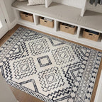 Rugshop Cream and Black Southwestern Tribal Area Rug – Boho Geometric Diamond by Rugshop