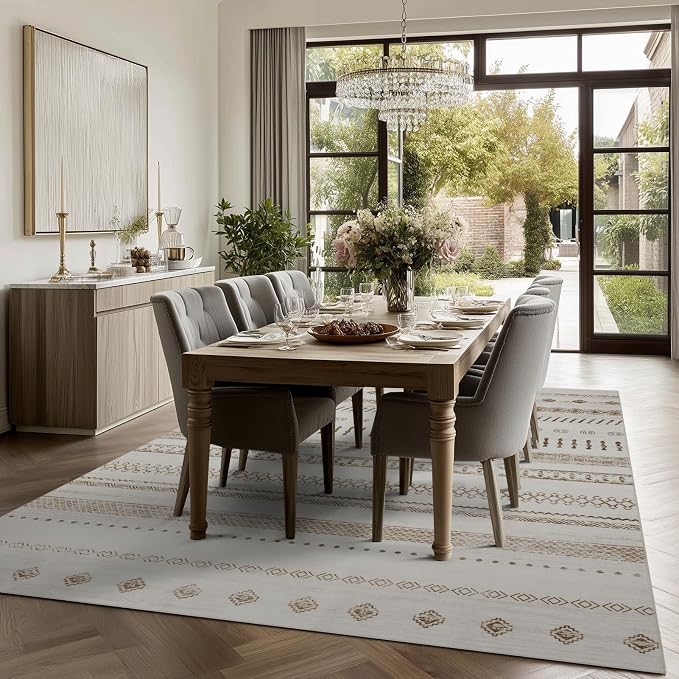 9x12 Area Rug Living Room Rugs, Boho Stain Resistant Washable Rug, Vintage - Image 4