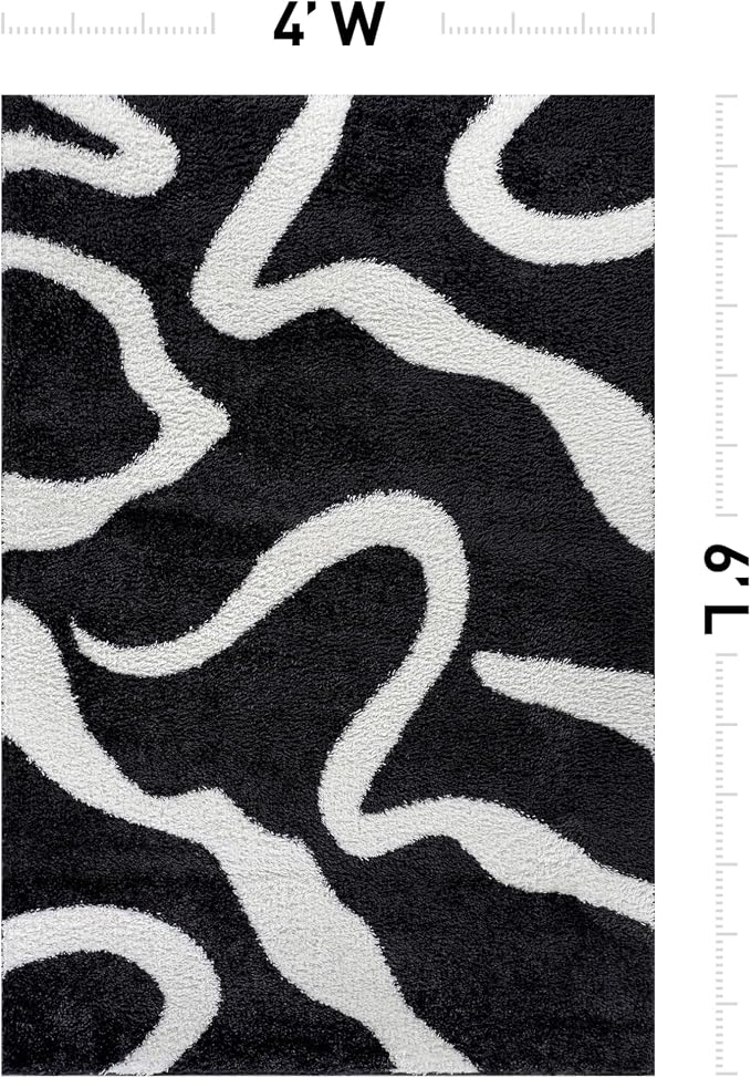 Rugshop Abstract Wavy Shag Area Rug Anthracite Dark Gray 4' x 6' Ideal - Image 2