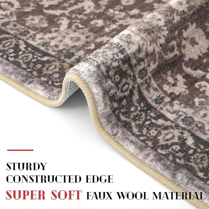 Vintage Entryway Rug 2x3 Washable, Mocha Brown Kitchen Rug, Super Soft Thin - Image 4