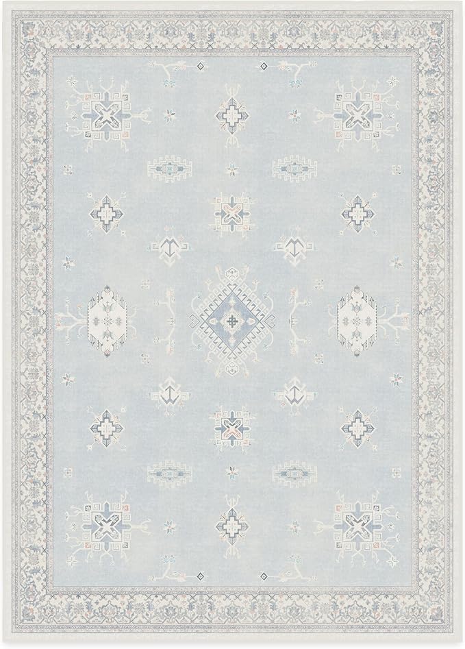 RUGGABLE Washable Vintage Area Rug – Verena Soft Blue 10x14, Stain-Resistant - Image 3
