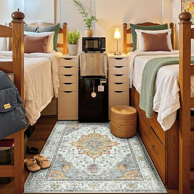 Area Rugs 5'x7' Washable Non-Slip, Floral Vintage Distress Print Pattern - Image 4