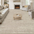 8x10 Area Rugs Living Room: Washable Large Vintage Rug Neutral Non-Slip Soft by NakagishiAreaRug