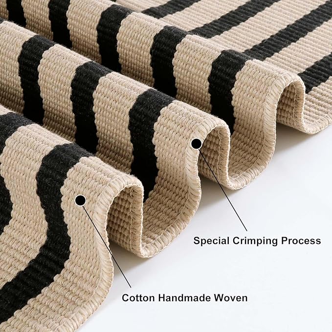 Black and Tan Striped Rugs 2.3'x3.6', Washable Front Door Rug Hand Woven - Image 4