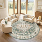 Round Rug Living Room Rugs: 8x8 Washable Boho Neutral Large Circle Soft Indoor by LOONGRUG