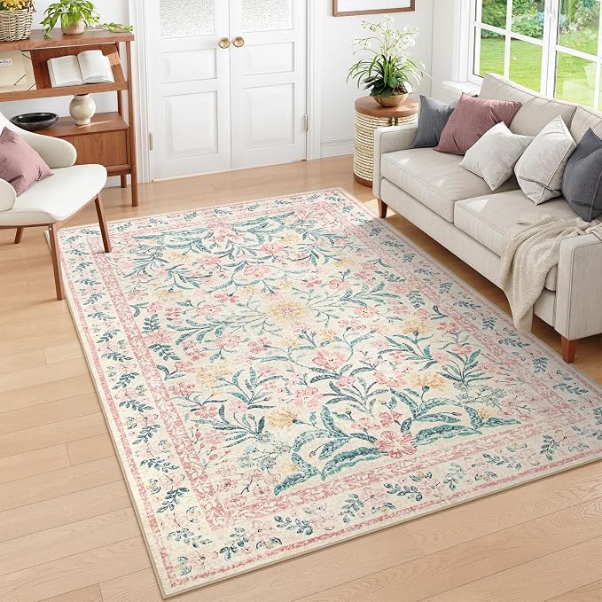 Wonnitar Washable Area Rug 6x9, Boho Non Slip Non-Shedding Pastel Nursery Carpet by Wonnitar
