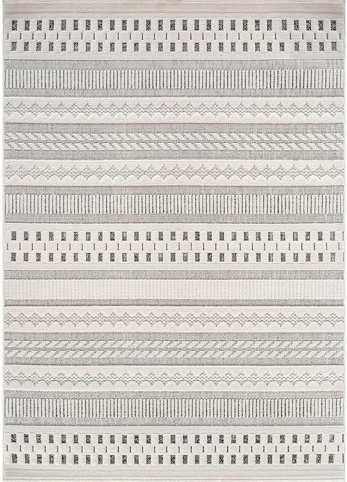 Beverly Rug Micro Loop Area Rug Gray/White 5x7 Geometric Modern Scandinavian - Image 2