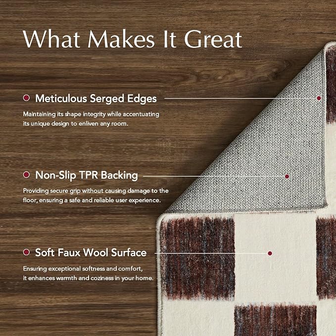 EVERGRACE Checkered Plaid Area Rug 2x8, Soft Fuzzy Faux Wool Rugs Washable Anti - Image 3