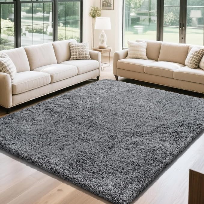 Fluffy Rug Shaggy Area Rug, Dark Grey 6x9 Area Rugs - Image 2