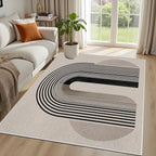 Modern Washable Rug for Living Room 4x5, Boho Abstract Striped Area Rugs - Image 2